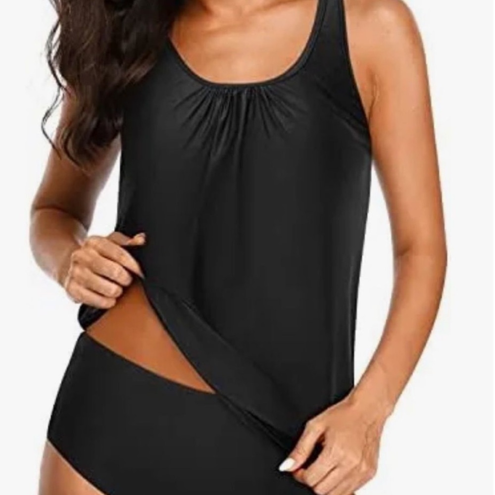 Yonique Black Swim Tankini with Elastic Hem